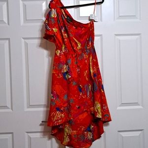 Off the shoulder, orange and multi color, size L dress